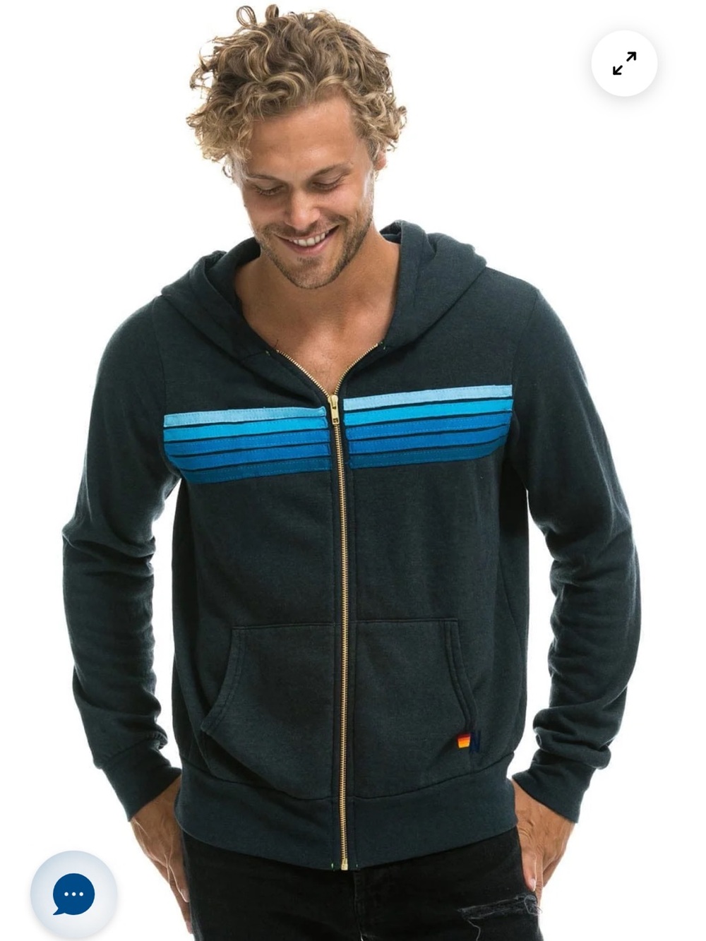 AVIATOR NATION 5 STRIPE UNISEX ADULT FULL ZIP HOODIE SWEATSHIRT W/LOGO ON SLEEVE